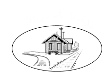 Village of Ashley logo with railway station illustration.