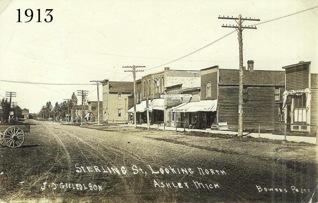 Historic Ashley, Michigan street view in 1913.