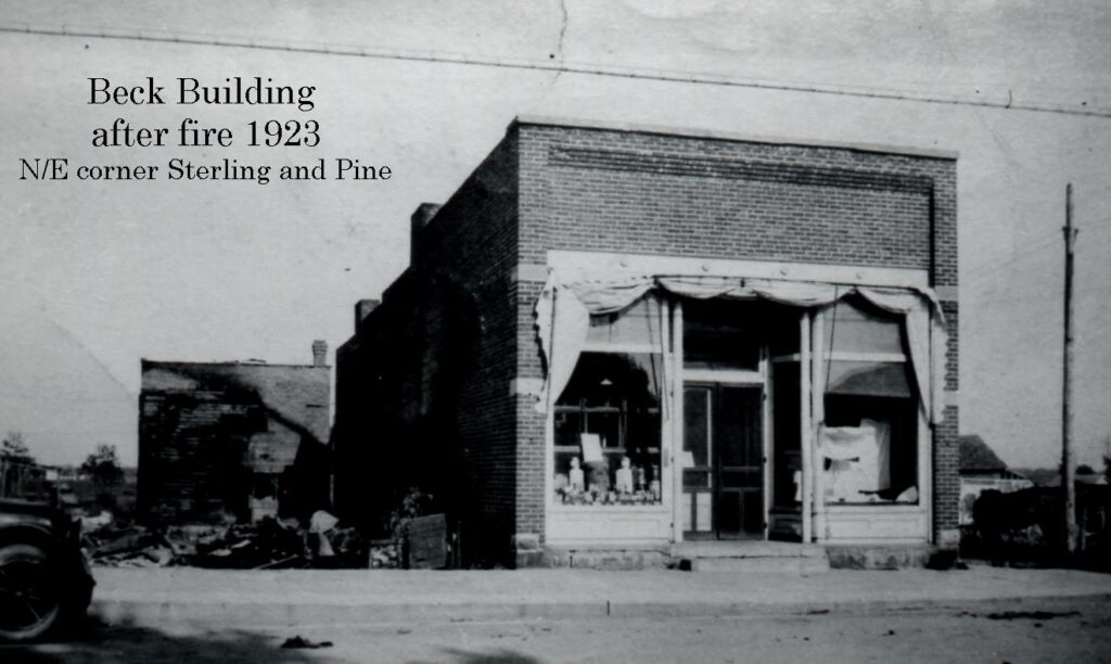 Historic Beck Building after 1923 fire, corner view.
