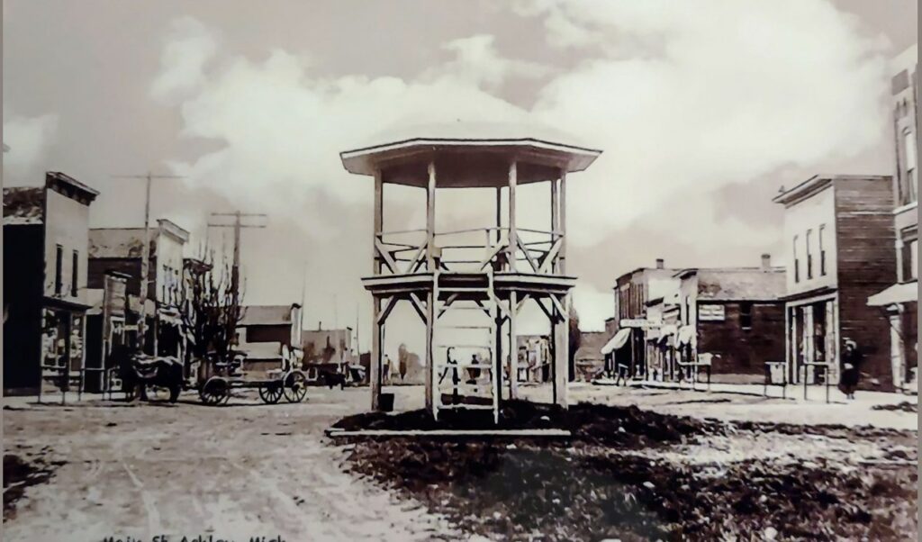 Historic Main Street with gazebo, early 20th century.